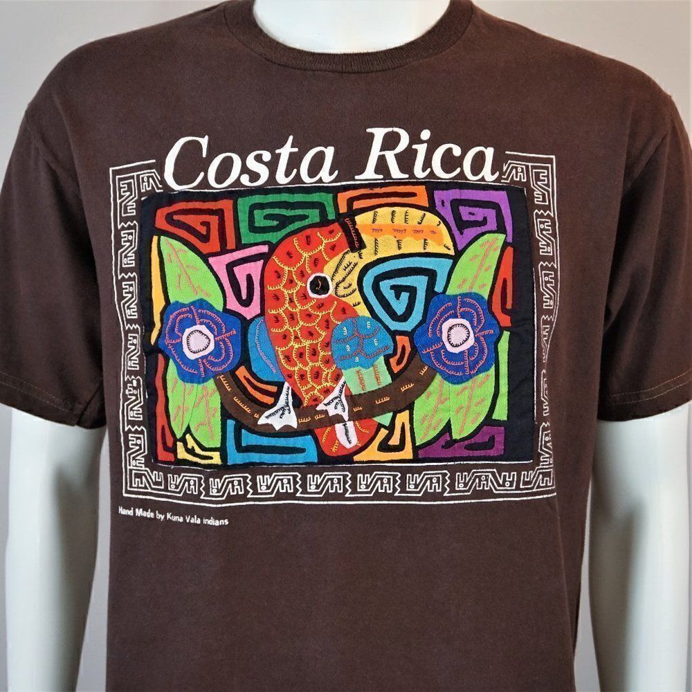 Vintage 90 Costa Rica Bird T Shirt Made by Kuna Yala Indians Quilted Unisex Sz M